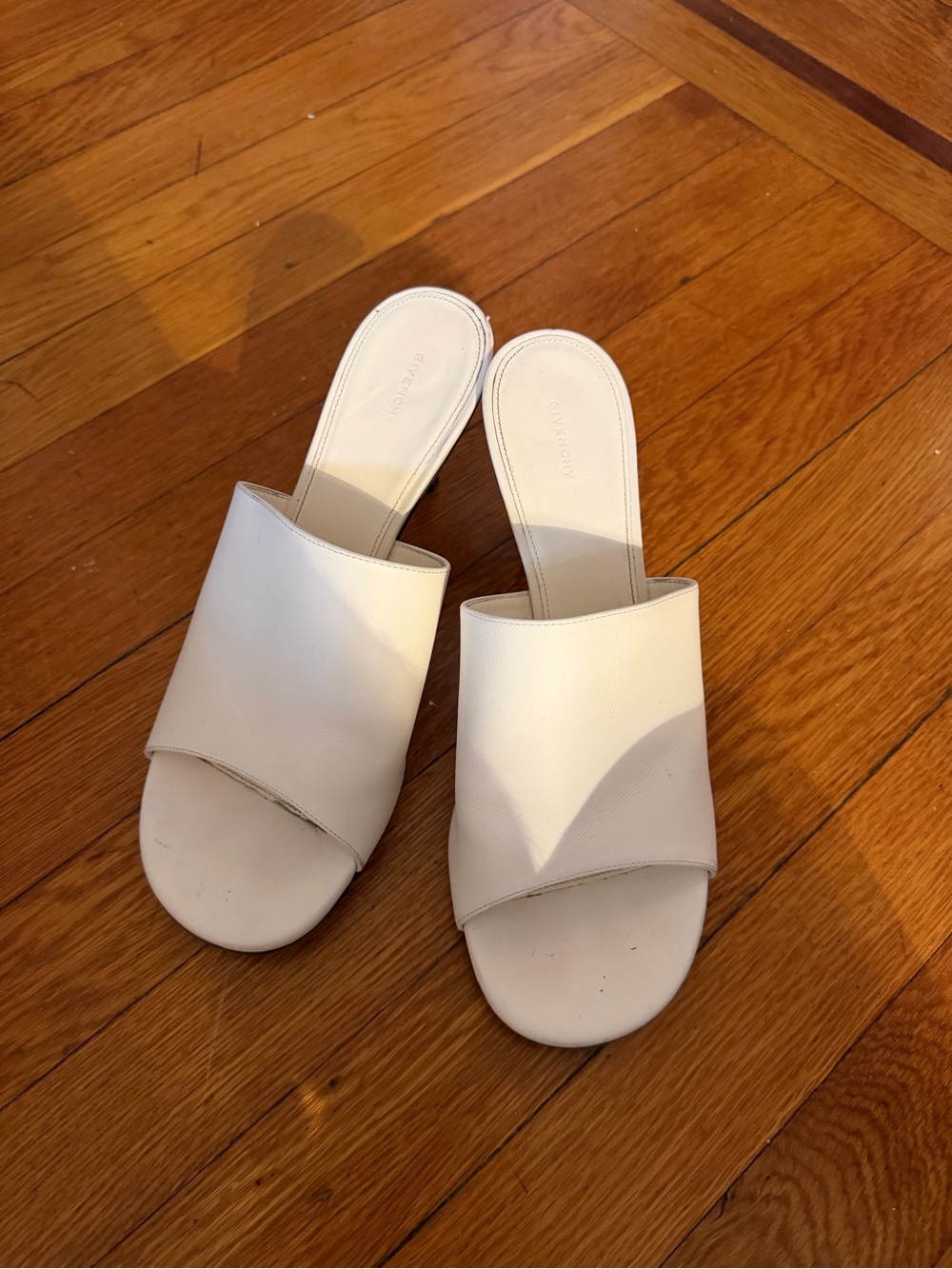 Givenchy G Cube Heel Mules - Ivory 70MM 100% Calf Leather